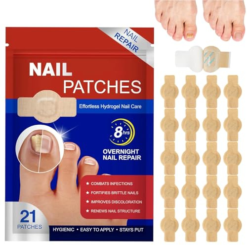 Patchs Réparation des Ongles des Orteils, 21 Patchs Correcteurs pour Ongles D'orteils, Patches D'Ongles Fongiques pour Réparer Abîmés Patches Antifongiques Ongle Pied Réduit La Décoloration