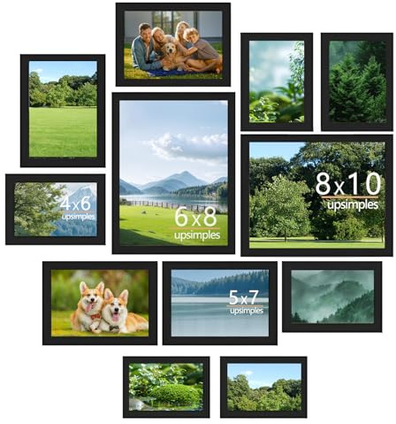 12 PCS Black Photo Frame Set, Collage Gallery Photo Frame Multi Sizes Including 4x6 5x7 6x8 8x10 for Wall and Tabletop Display, Wooden Picture Frame Set for Home Office Living Room Décor