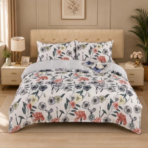 Textile Home Home Décor Floral Pink King Size Bedding Set 4 Piece - Premium Silky Microfibre Complete 4pc Set