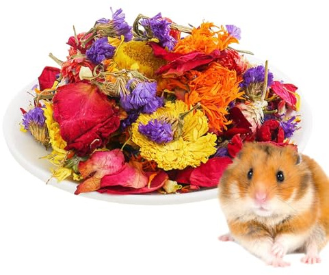 fatiaou Sängkläder för hamstrar, hamsterblommor – naturliga torkade blommor – gerbil-sängkläder – luktkontroll, hamsterfoder för hamsterbur, inhägnad livsrumsdekoration för kaniner, racingmöss