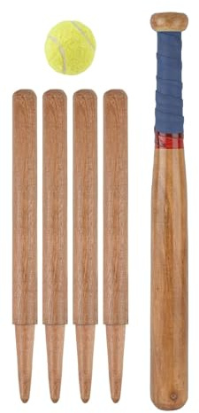 Unibos | Complete Rounders Set – Wooden Bat, 4 Stumps & Tennis Style Ball with Mesh Carry Bag | Outdoor Garden Family Game for Kids & Adults | Ideal for Schools, PE & Sports Day