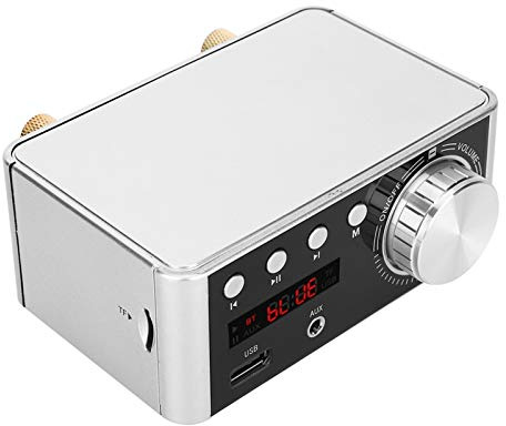 Fabater Digital Ljudförstärkare, Bluetooth 5.0 50W X 2 High Fidelity Stereoförstärkare, Minneskortspelare Utan Hörselbruskrets för Hemmabilsljudsystem (Silver)