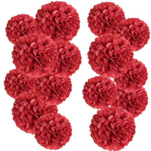 EASY JOY Pompon Papier de Soie Rouge Saint Valentin Noël Deco Pompom Decoration Fleur Boule Mariage Suspendu pour Anniversaire Maison Chambre Fete Jardin Baptême 15pcs (5pcs 15/20/25cm)