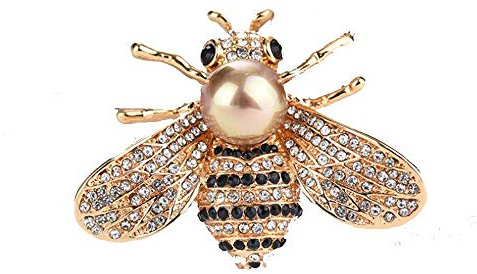 Honey Bee Brooches Crystal Insect Themed Bee Brooch Animal Fashion Shell Pearl Brooch Pin 14K Gold Plated (gold pearl)
