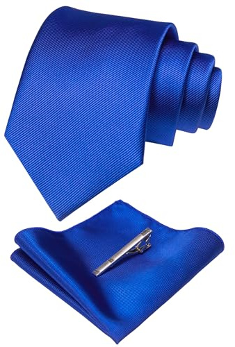 RBOCOTT Blue Silk Tie and Pocket Square, Necktie Tie Clip Set for Men (3)