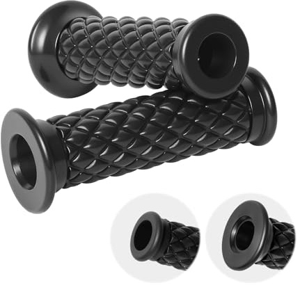 StarknightMT Motorcycle Vintage Non Slip Handlebar Grips 7/8 22mm 1 24mm Rubber Handle Grips, Open End (Black)
