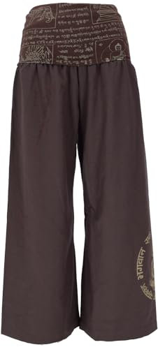 GURU SHOP Weite Marlenehose, Buddha Wellnesshose, Yogahose, Boho Hose mit Breitem Bund - Cappuccino, Damen, Baumwolle, Size:XL