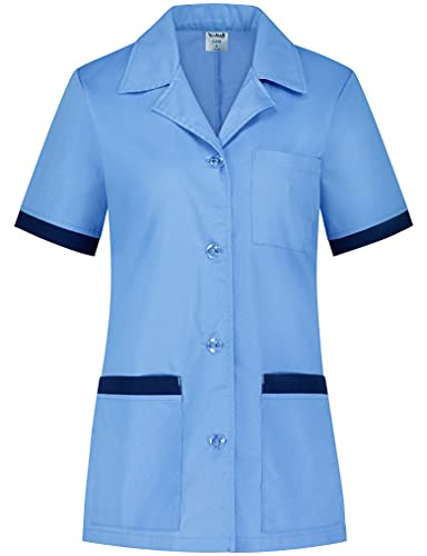 B-well Gabi Casacca Donna Lavoro Camice Medico Infermiere con Bottoni Divisa a Manica Corta Scollo V Blu XL