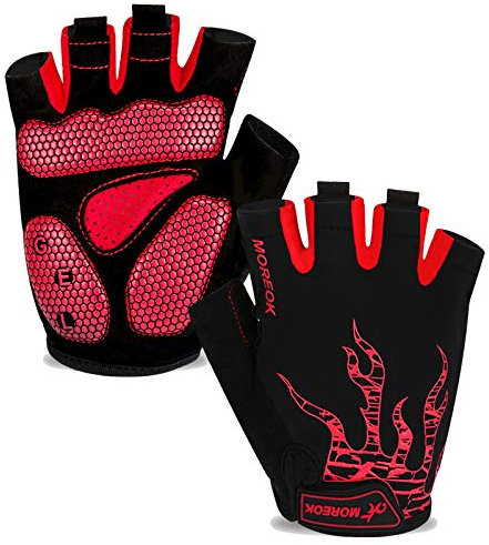BIKINGMOREOK Fahrradhandschuhe Radhandschuhe Herren Damen Halbfinger Atmungsaktiv Radsporthandschuhe,5MM SBR Gel Stoßdämpfende rutschfeste MTB Mountainbike Handschuhe Unisex-Rot-L