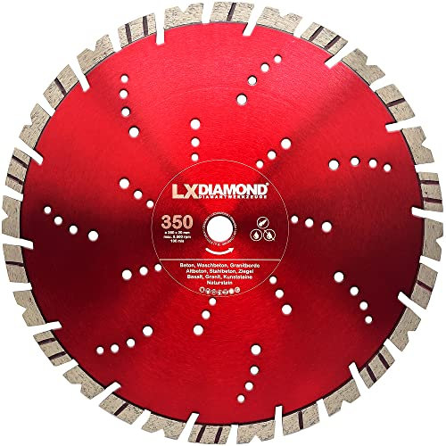 LXDIAMOND Diamant-Trennscheibe 350mm x 20,0mm - Segment 15mm - für Hartgestein Kunststeine Stein Ziegel Granit Granitborde Stahlbeton Naturstein Beton - Diamantscheibe 350 mm - in Premium Qualität
