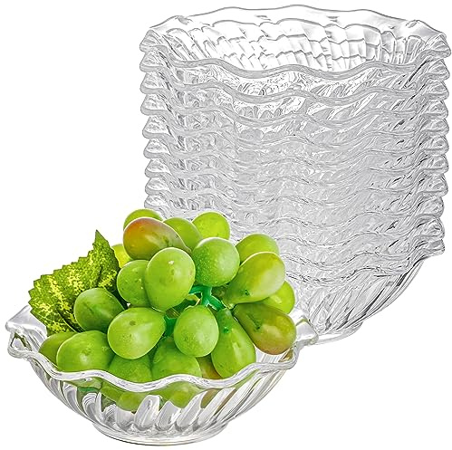 Elsjoy 12 Pack 7 oz Plastic Reusable Dessert Bowls, Small Clear Plastic Bowls Unbreakable Snack Bowl for Ice Cream, Candy, Fruits