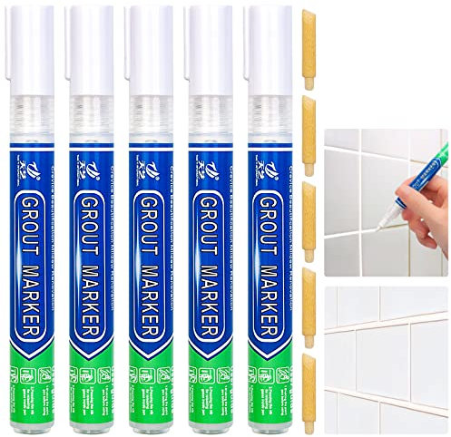 5 Pcs Tile Grout Pen Set in White for Wall and Floor Repair - Restoring Joints in Bathrooms and Kitchen