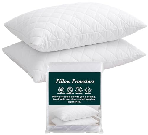 EDS Protège-Oreillers Lot de 2 – Matelassés et avec Fermeture Zip, Anti-Allergie, Doux et Confortables Housses d'oreiller en Microfibre, Respirants Protège-Oreillers