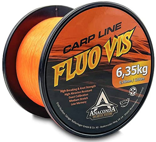 Saenger Unisex – Erwachsene Anaconda Fluovis Orange Carp Line 1.200m/0,28mm