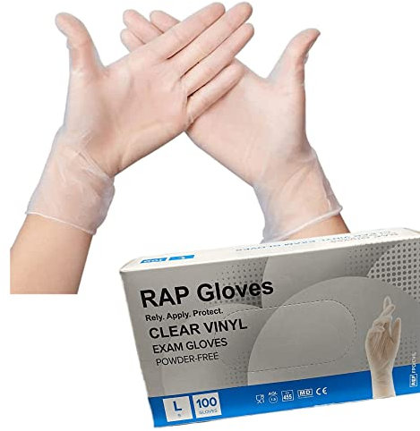 RAP Gloves Clear Vinyl Disposable Examination Gloves Latex-Free Powder-Free Examination Gloves for Medical Industrial Protein Free Food Household and Multi Use (M - Pack of 100)