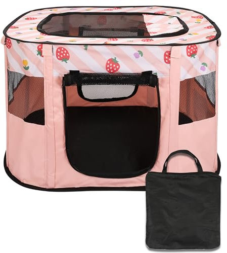 BELLE VOUS Pinker Faltbarer Haustierlaufstall - Welpenauslauf - Laufstall Hund - Atmungsaktives Übungsgehege - Abnehmbares Oberteil - Für innen- und außen - Für Hunde und Katzen
