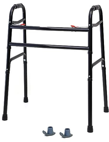 AireMed Bariatric Folding Walker Extra Wide – Skis Glides Included - Heavy Duty Steel Frame – 22 Between Hand Grips – Sleek Black Color - 600lb Capacity - Comfortable, Stable & Reliable Walker
