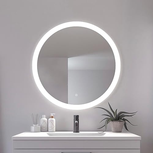 Loevschall Vega Runder Badspiegel mit Beleuchtung, 60 cm, Smart LED Spiegel Dimmbar mit Touch-Funktion, Badezimmerspiegel mit LED-Front- und Hintergrundbeleuchtung, CRI 90 für Natürliche Farben, IP44