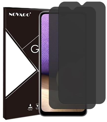 NOVAGO Compatible con Samsung Galaxy A32 4G/Galaxy A22 4G – Lote de 2 protectores de pantalla de cristal templado resistente 0,33 mm 9H (tintado antiespíón)