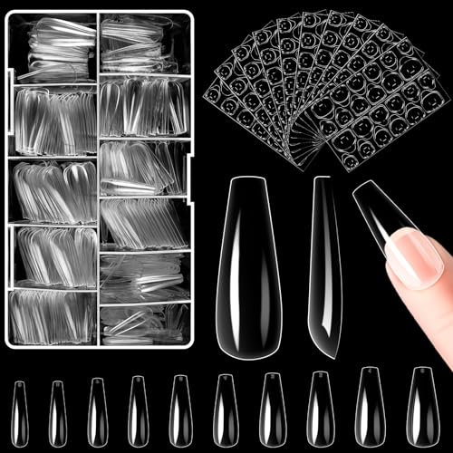 Alyvisun Faux Ongles, 500 Pièces Capsule Americaine Ongle Et 240 Pièces Gel Autocollant Ongle Kit, 10 Tailles Ballerine Capsules Ongl𝐞s Transparent Acrylique Tips Nails pour DIY Ongᥣe Extensions