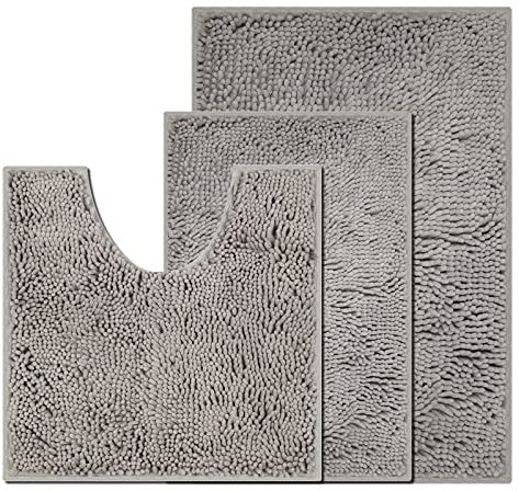 UHOUSEST Badematte rutschfest, Weicher Badezimmerteppich-Wasserabsorbierend Badematte, Maschinenwaschbar Badvorleger, für Badewanne und Toilette-Hellgrau 3 Stück