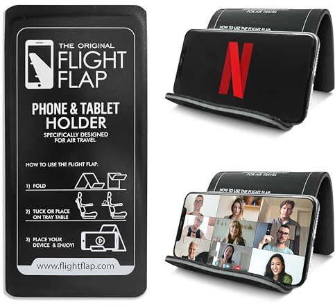Flight Flap Airplane Phone Holder - Foldable Plane Phone Stand for Travel - Flexible Mobile Stand for Desk & Bed - Flight Mobile Holder Desk - Accessories Travel Essentials For Flying (Black)