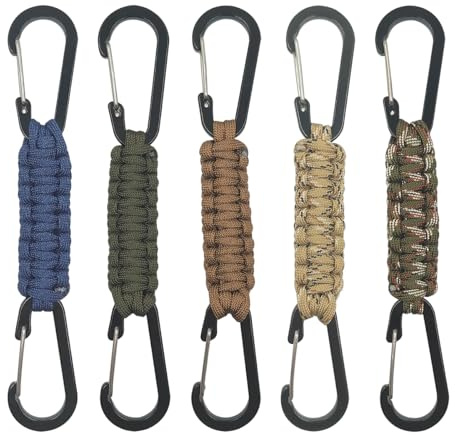 SENHAI 5 mosquetones trenzados de paracaídas, mosquetón de doble cabeza, ganchos de cordón para llaves o botella de agua, mochila, camping, senderismo