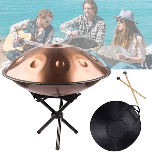 Handpan Drum D Moll 9/10/12 Noten Stahltrommel Mit Handpan Tasche, 432 Hz/440 Hz Handtrommel Schlaginstrument Für Musikunterricht, Meditation(Color:Gold)