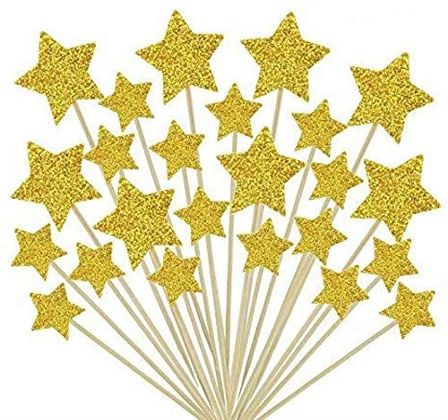 TXDAMAI Decorazioni per Torte,50 Pack Toppers Cupcake Decorazioni Glitter Forma di Stella Cake Toppers Star per Matrimoni Compleanni Parti Fruit Oro 9.2CM