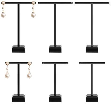 Jeffdad 6 Pcs Acrylic Earrings Display Clear Earring Display Holder T Bar Earring Organizer Tree Stand Hanging Jewelry Organizer for Necklaces Bracelet Earrings Ewelry Props Show(black)