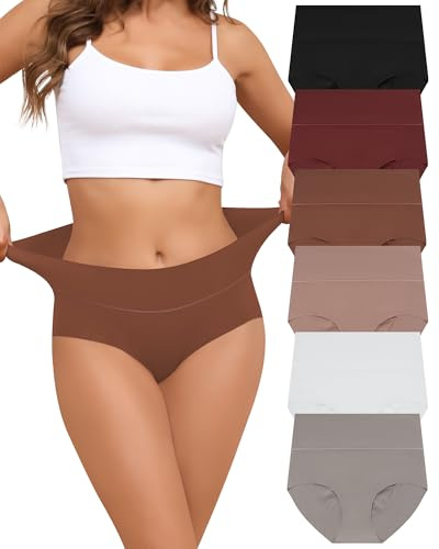 Levao Lot de 6 Culottes sans Couture Femmes Taille Haute Slips Invisibles sous-vêtements Doux Elasticité Hipster Bikini Multiple S-XXL