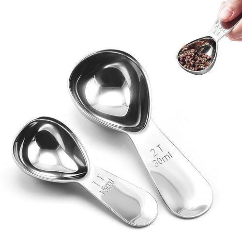 2Pcs Stainless Steel Coffee Scoop Measuring Coffee Spoons (15ML and 30ML),Exact Measuring Spoon for Coffee,Sugar and More (15ml+30ml),Spaghetti Measure Tool,Small ice Cream Scoop