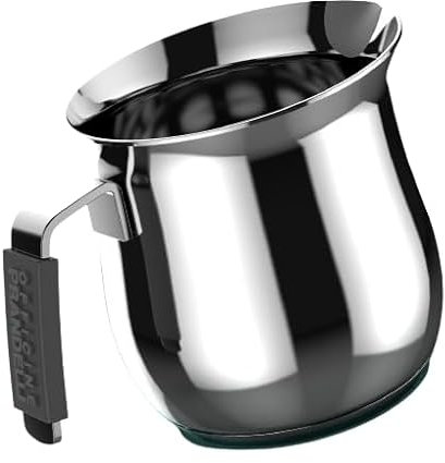 Lattiera Tazze 10, Linea Dolcevita, 950 ML, Acciaio Inox 18/10 ad induzione con manico in silicone antiscotto e con beccuccio, Officine Prandelli