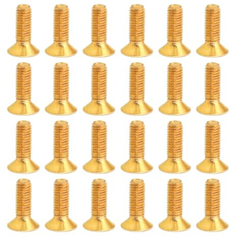 UEIOAVL Tornillos para metales, 24 tornillos de cabeza plana hexagonales avellanados M4-0,7 x 12 mm tornillos roscados de fijación impulsados ​​(dorados)