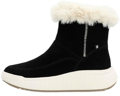 Rieker - Boots Noires à Talon Semi-compensé et à Zip avec col en Fourrure Beige