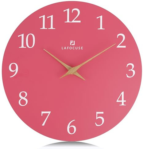 Lafocuse 30cm MDF Holz Wanduhr Rosa Ohne Tickgeräusche, Modern Lautlos Wanduhr Batteriebetriebene, Klassische Einfach zu Lesen für Wohnzimmer Schlafzimmer Küche Büro