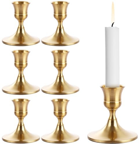 AHAQU Set of 6 Gold Candle Holders, Metal Candlestick Holders for Taper Candle, Candle Stand for Wedding, Candlelight Dinner, Fireplaces, Banquet Table Centerpiece, Home Decor