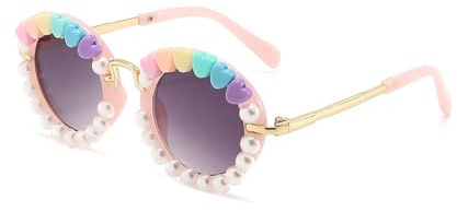 Hifot Lunettes de Soleil Fille, Mode Ronde Lunette de Soleil Enfant 3 Ans à 8 Ans, avec Protection UV et Pochette Souple, Convient pour Plage Extérieur Anniversaires Voyages Déguisements et Cadeaux
