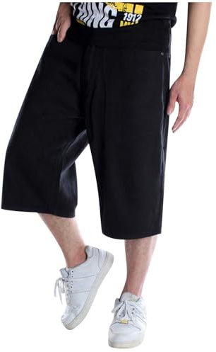 Baggy Jeans Jorts Pantaloncini corti da uomo Y2K Baggy Ragazzi Hip Hop Pantaloni Pantaloni Jeans Taglie Forti Denim Shorts Locker Bermuda Jeans Pantaloncini Oversize Caprijeans Pantaloni cargo, Nero
