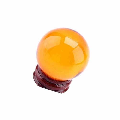 HERCHR Sfera di Guarigione Magica, Piccola Sfera di Cristallo Ambra 40mm con Supporto in Legno per accessori da cartomante, sfera decorativa, lente fotografica, Feng Shui