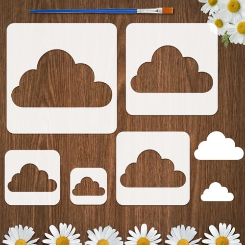 FINGERINSPIRE 5 plantillas de nubes con un pincel, 5 tamaños, plantillas de pintura de nubes, reutilizables, PET, otoño, nube, hogar, plantilla de decoración temática de fantasía para pintar en