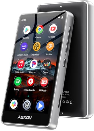 AGXOV 144GB Reproductor MP3 con Bluetooth y Wi-Fi, 4,02 Pulgadas Pantalla Táctil MP4 Player, Reproductor de Música Android con Spotify, Amazon Music, Deezer, Radio FM, Lector de E-Books, Negro