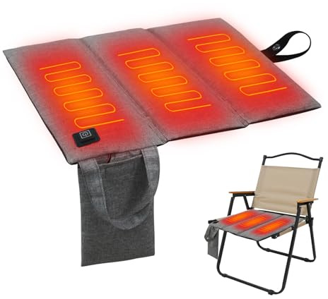 HAMON Cojín de asiento con calefacción, 44 x 40 cm, con 3 velocidades, plegable con conexión USB, cojín térmico para camping en estadio al aire libre (no incluye banco de energía)
