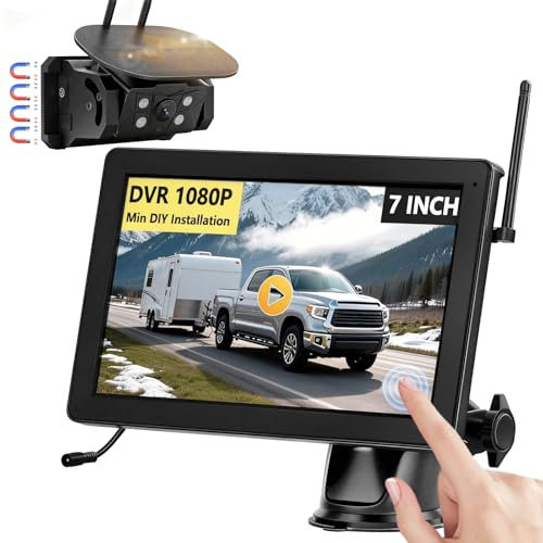 VASTEND Solar Camara Trasera Coche Inalambrica Magnética, 7'' 1080P Monitor 9600mAh Cámara de Marcha Atrás, Vision Nocturna, para Furgoneta, Caravana, Remolque, Camiones(VS-7C)