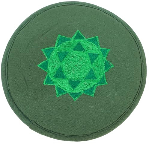 Buddhist Singing Bowl Cushion Pad, 20cm Green Fabric Meditation Mat | Cotton Polyester round Cushion, Lightweight Compact Design, for Buddha Sound Bowl and Buddhist Use