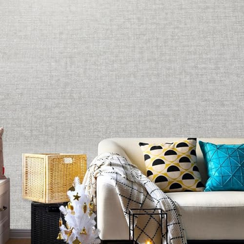 Takezuaa Light Grey Mix Plain Thick Linen Textured Wallpaper Hessian Wallpapers Minimalist Feature Decoration for Living Room Bedroom Hallway