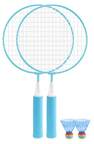 CHEOTIME Badmintonracket för barn, 2 bollar Stort nät Mjukt anti-halkhandtag Badmintonracketar för barn för träning Rosa legeringsram för utomhussporter (Blå)