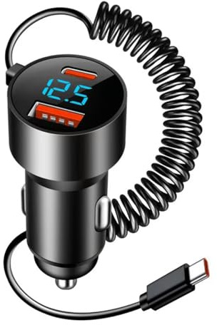 Alide 100W cigarettändare USB C-adapter, snabb billaddare med 1m snabb spiralkabel av typ C, billaddare