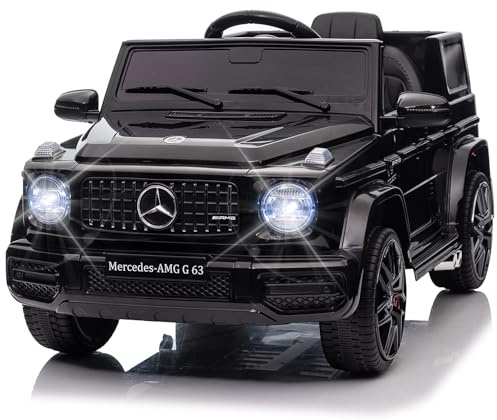 Coche eléctrico Mercedes-Benz G63 para niños 12 V, Coche eléctrico de 2 Puertas con Mando a Distancia de 2,4 GHz, MP3, música, iluminación LED, vehículo, Regalo para niños y niñas, Nergo