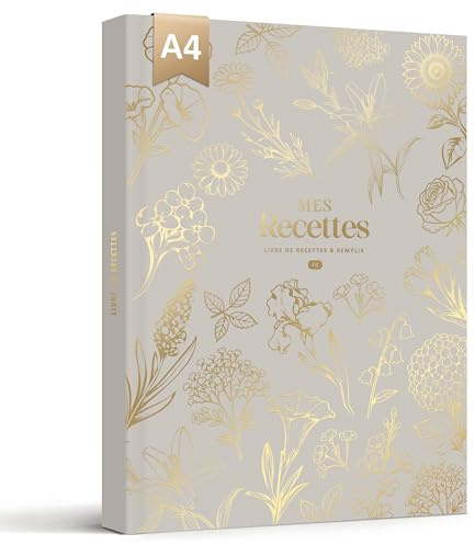 BIROYAL Carnet de Recettes à Remplir A4, 114 Recettes, Gris | Papier Épais 120g, Grand Espace d'Écriture, Table de Conversion & Calendrier Saisonnier, Pour cuisiniers amateurs & famille